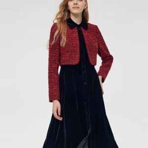 Wool Blend And Velvet Patchwork Women Midi Dress