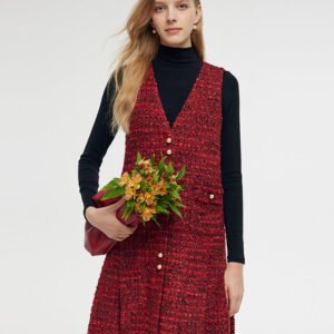 Wool Blend Tweed Mini Dress And Knit Top Two-Piece Set