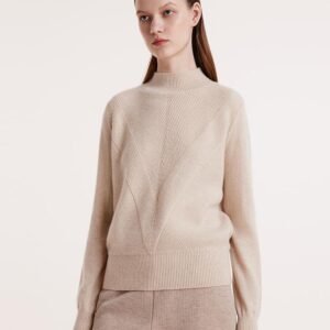 Beige Pure Cashmere Mock Neck Women Sweater